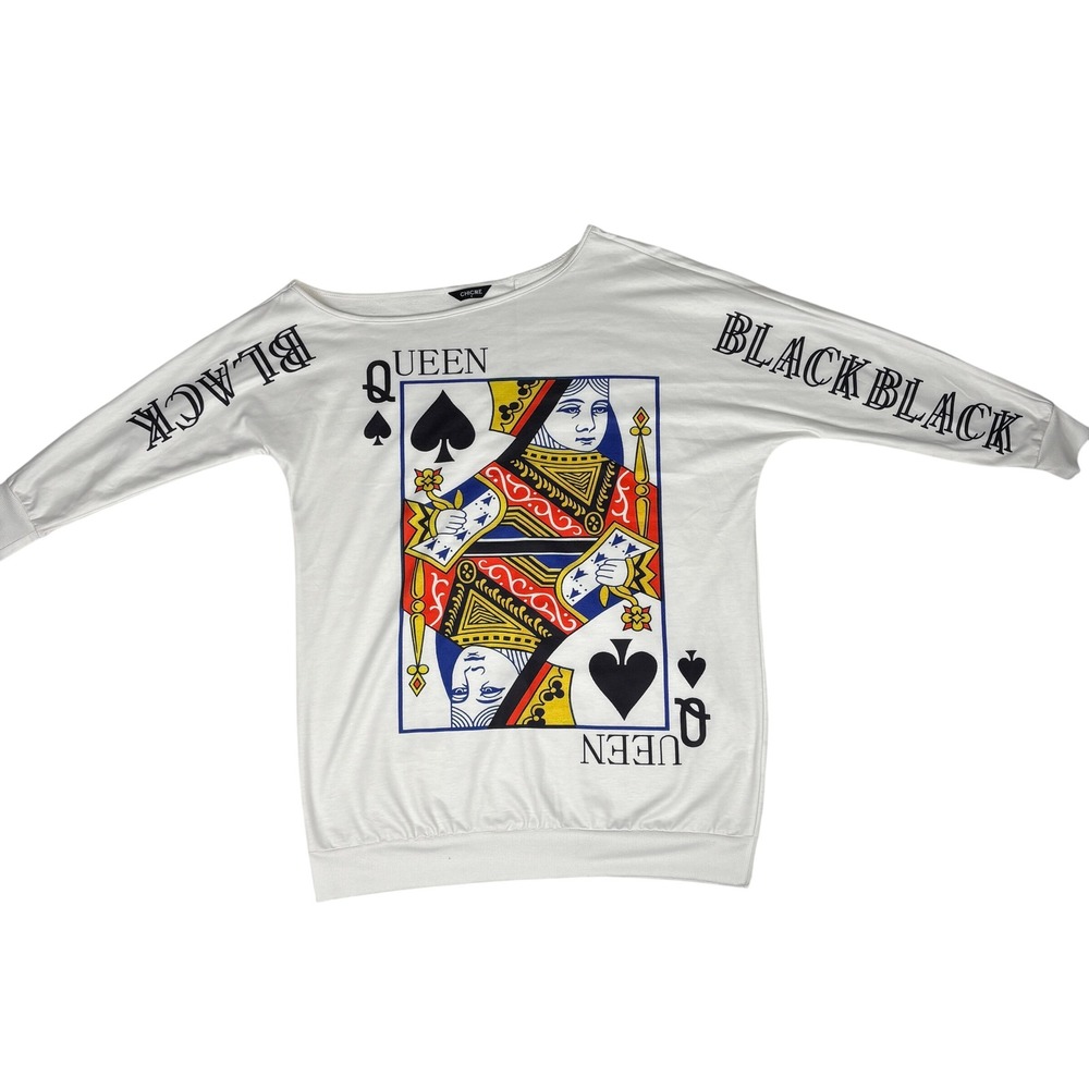 Chicme S Queen of Spades‎ Black Black Off Shoulder Graphic Sweatshirt